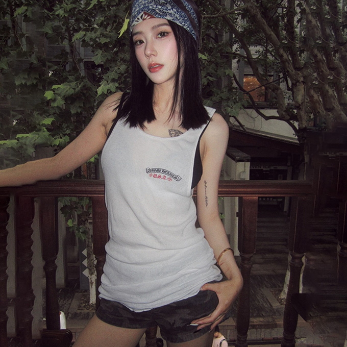 chrome hearts flag print ribbed tank dress